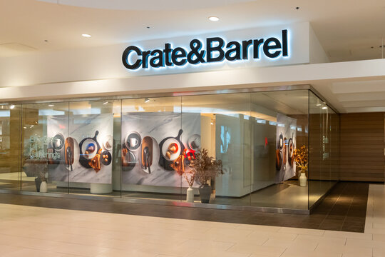 Crate and Barrel store in Natick Mall, Natick, Massachusetts, USA, November 9, 2023. Crate and Barrel is an international furniture and home decor retail store. 