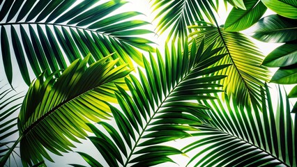 Tropical Leaves Silhouette, Isolated White Background, Green Foliage Backdrop,  High-Resolution Photography,  Exotic Plants, Jungle Leaves