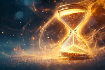 Magical hourglass glows with enchanting sand in mystical space fantasy art perspective