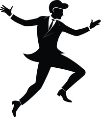 Silhouette of a Man in Suit and Hat Dancing: Black and White Vector Illustration for Graphic Design and Creative Projects