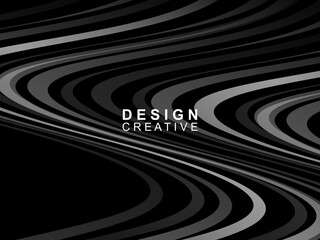 Black background with abstract futuristic gradient pattern with waves design. Realistic 3d wallpaper with modern flowing lines. Perfect background for posters, websites, brochures, banners, apps, etc.