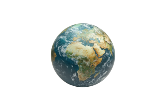 Detailed Globe Showing Continents and Oceans Isolated on Transparent Background