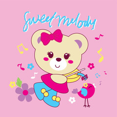 cute adorable bear with beautiful flower vector