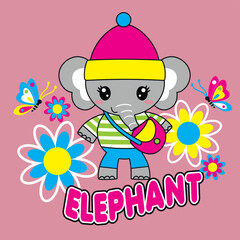 Adorable elephant vector illustration adorned with beautiful vibrant flowers in a cheerful and whimsical setting  