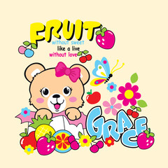 cute adorable bear with beautiful flower vector