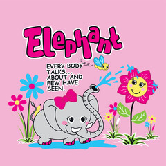 Adorable elephant vector illustration adorned with beautiful vibrant flowers in a cheerful and whimsical setting  