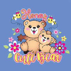 cute adorable bear with beautiful flower vector