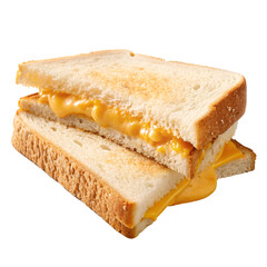 Close-up of a toasted cheese sandwich with gooey melted cheese inside, on transparent background, concept of comfort food