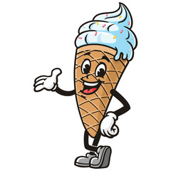 Ice Cream Cartoon Character Mascot Illustration Vector Clip-art Hand-drawn Logo Design
