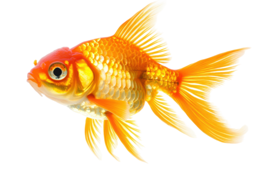 Goldfish with Bubbles in a Tank with isolated on transparent background