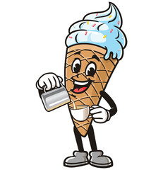 Ice Cream as barista,  Cartoon Character Mascot Illustration Vector Clip-art Hand-drawn Logo Design