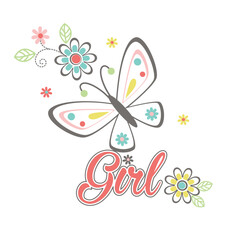 Cute butterfly with vibrant flowers vector