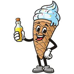 Ice Cream with flavoring essence,   Cartoon Character Mascot Illustration Vector Clip-art Hand-drawn Logo Design