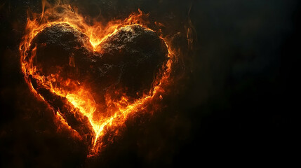 Fiery Heart: Burning Passion, Intense Emotion, Abstract Flames, Dark Background, Glowing Embers
