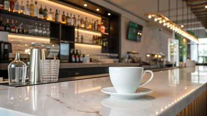  Clean White Cup on Marble Bar Counter