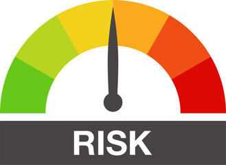 Risk gauge icon. Risk speedometer symbol isolated on png vector. Speedometer scale from green to red with arrow