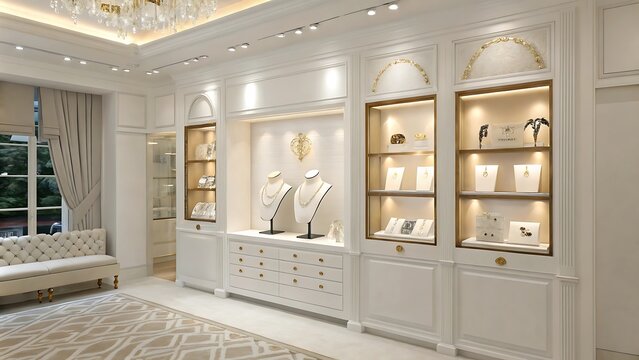 White Storefront Display at Jewelry Boutique