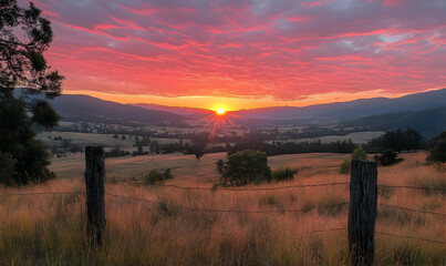 A stunning sunset over a serene landscape, highlighting nature's beauty and tranquility.