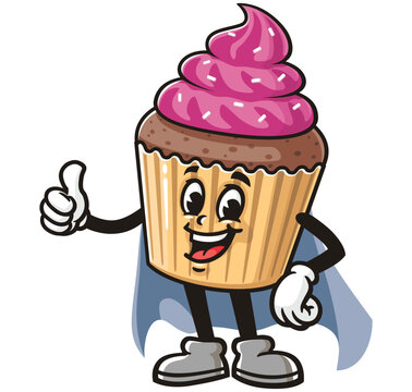 recommend clip art: Cupcake with caped superhero style,  Cartoon Character Mascot Illustration Vector Clip-art Hand-drawn Logo Design