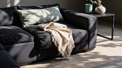 Generative AI, Modern close-up of a velvet sofa with minimalist decor