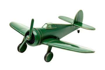 Vintage Green Old-Fashioned Airplane with Classic Wings and Propeller with isolated on transparent background
