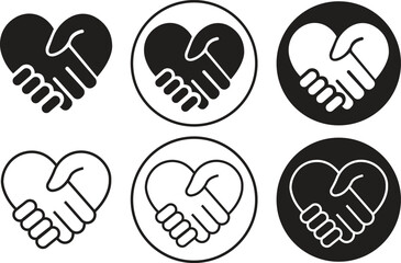 Obraz premium Handshake heart icons set flat and line styles. Signs friendship or partnership vectors. Peace and love symbols. Signs of agreement suitable for web and mobile apps isolated on transparent background.