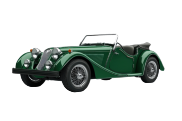Classic Green Old-Fashioned Sports Car Parked on a Scenic Road with isolated on transparent background
