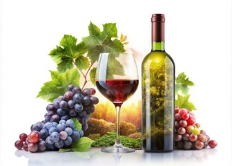 Obraz premium Double exposure wine illustrations: bottle, glass, grapes. Glyph, solid, filled styles for web UI.