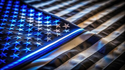 Low light enhances American flag's blue, symbolizing unwavering support for law enforcement.
