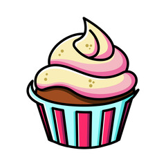 Made in uk A Delightful Pink and Vanilla Swirl Cupcake Illustration