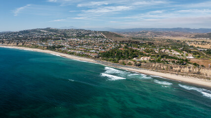 Panoramic aerial shot of the coastline of San Clemente, California