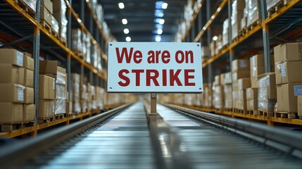 Distribution Warehouse On Strike, Conveyor Belts Halted, Cardboard Boxes Awaiting Delivery