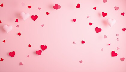 Pink and Red Hearts Scattered on a Pink Background