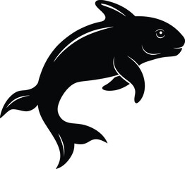 Obraz premium Black Silhouette of a Dolphin Jumping: Vector Illustration of Marine Animal, Sea Life, Aquatic Mammal, Isolated Design Element