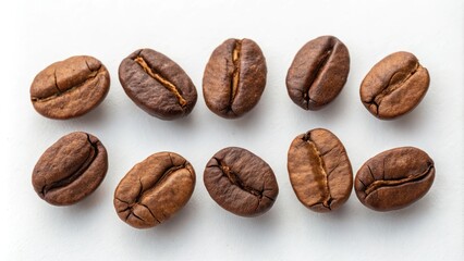 Naklejka premium A Collection of Roasted Coffee Beans on a White Background