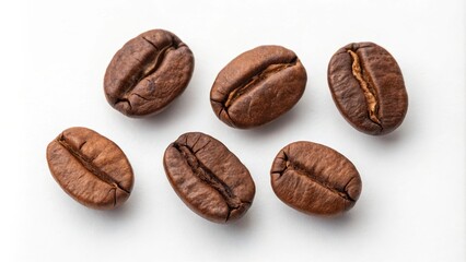 A Close-Up View of Roasted Coffee Beans on a Plain White Background