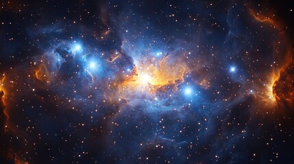 Obraz premium Vibrant nebula with bright stars and cosmic dust clouds.