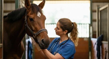 Veterinarian Caring for Horse in Stable: Professional Equine Healthcare