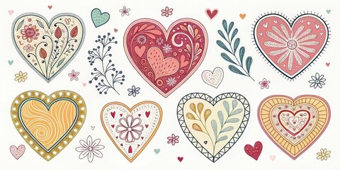 A Collection of Ornate Hearts Featuring Floral and Swirl Designs Perfect for Romantic Projects