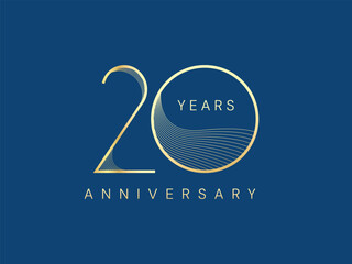 20th Anniversary luxury gold celebration with Curved Lines in shapes number logo vector design concept. Twenty Years anniversary gold template for celebration event, business, invitation, card, web.