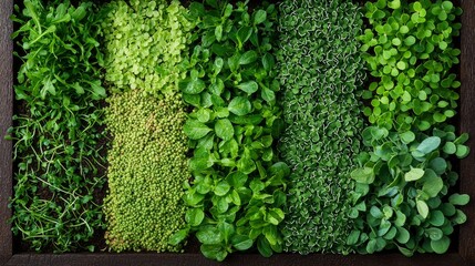 Vibrant microgreens assortment on display indoor garden panoramic view