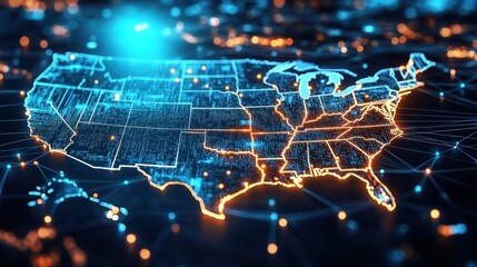 Fototapeta premium Futuristic depiction of data exchanges across the United States.
