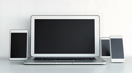 Fototapeta premium Modern Laptop Tablet And Smartphones On White Surface