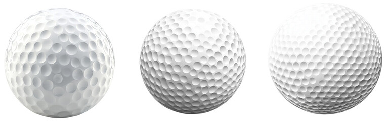 Three Golf Balls with Unique Textures on a Transparent Background