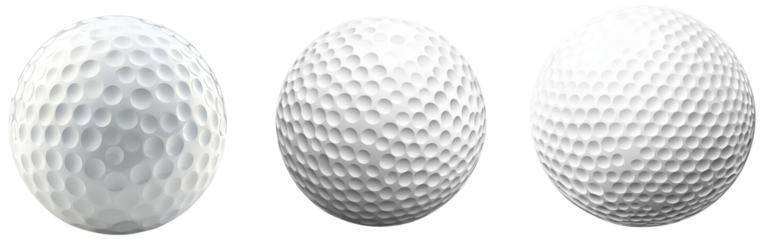 Three Golf Balls with Unique Textures on a Transparent Background