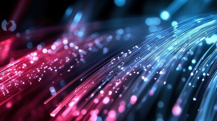 An intricate display of network cables set against a shimmering fiber optic backdrop.