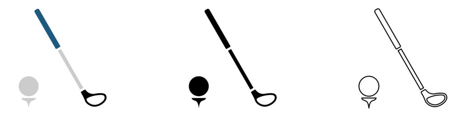 golf sport with ball tee and club stick vector pictogram sign icon symbol ui and ux design, glyphs and stroke line	