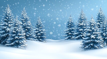 Snow covered pine trees in a winter wonderland scene