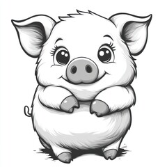 Naklejka premium Adorable cartoon piglet, happy, cute, sitting.
