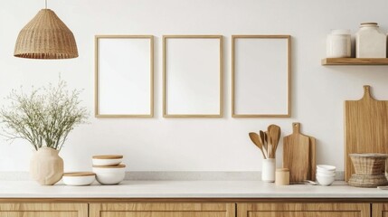 Versatile mockup set for boho-inspired kitchen interiors 